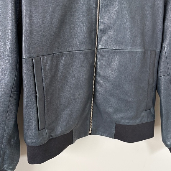 Theory Brant Lamb Pebble Leather Jacket Navy Blue Bomber Mens Sz S - Picture 4 of 13